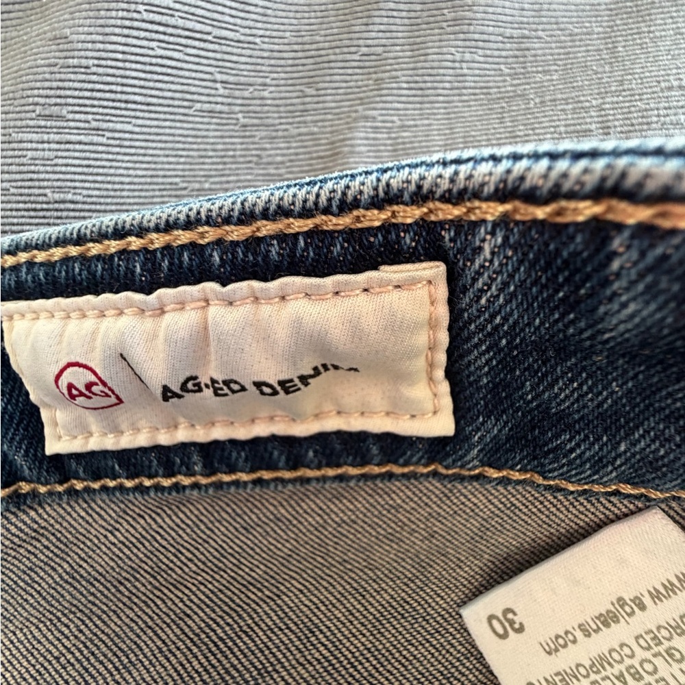 Ag Adriano Goldschmied Blue Denim Jeans with Tan Leather Patch